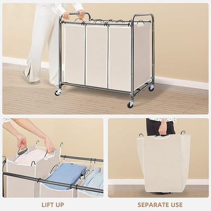 STORAGE MANIAC 3 Section Laundry Sorter, 35.9 Gal Laundry Hamper Cart - Image 4