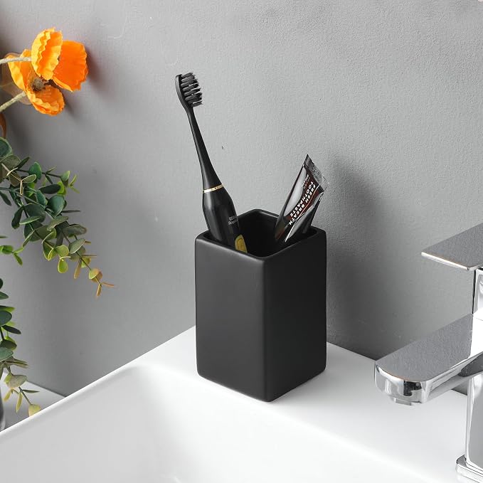 Ceramic Black Square Toothbrush Holder - Image 5