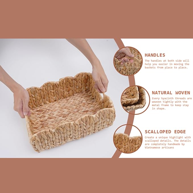 Set of 2 Scalloped Edge Wicker Storage Basket - Image 5