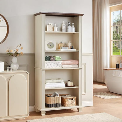 70" Tall White Bookshelf, 5 Tier Wood Book Shelf - Image 5