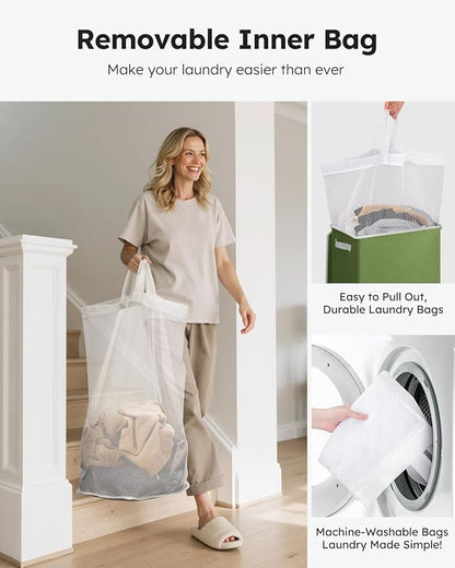 SOLEDI Laundry Hamper with Lid 100L Large & Tall Collapsible Laundry Basket - Image 4