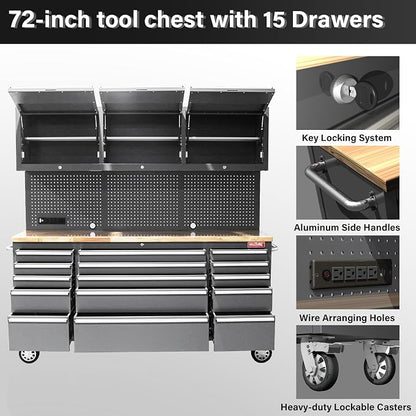 HAUTMEC 72" Rolling Tool Chest, Mobile Garage Workbench, Heavy-Duty Tool - Image 4