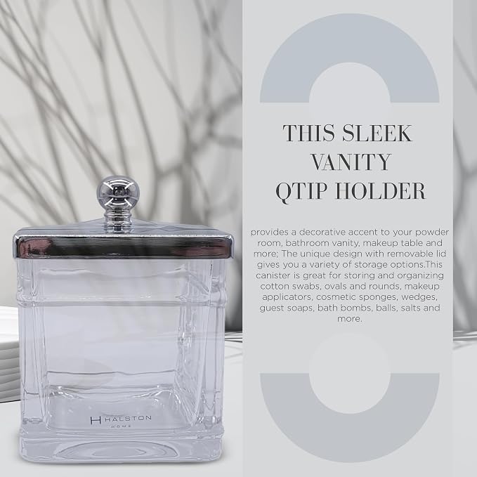 Apothecary Glass Cotton Jar Holder Silver Stainless Steel Lid, Elegant Bathroom - Image 5