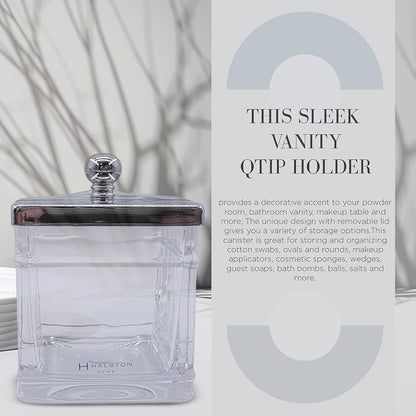 Apothecary Glass Cotton Jar Holder Silver Stainless Steel Lid, Elegant Bathroom - Image 5