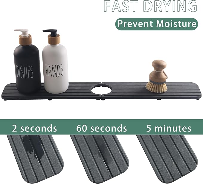 23.6inch x 4inch Kitchen Sink Faucet Mat, Water Absorbing Stone Faucet Splash - Image 3