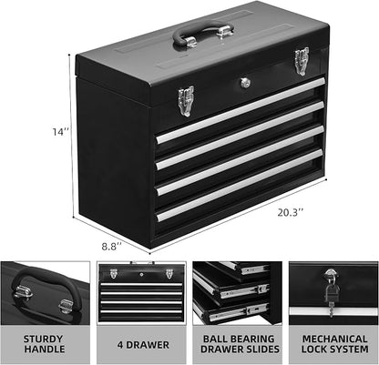 Metal Tool Box with 4 Drawers Portable Steel Tool Chest with Metal Cylinder - Image 3