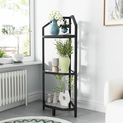 3-Tier Corner Shelf Stand, Bathroom Storage Rack Shelf, Plant Rack, Tempered - Image 5