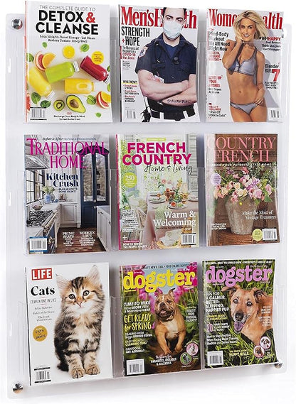 Displays2go 3-Tiered Clear Acrylic Magazine Rack, Adjustable, 9-18 Pockets - Image 2