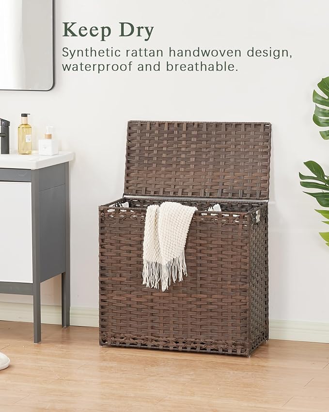 Laundry Hamper with Lid Laundry Basket 132 L Wicker Clothes Hamper, Handwoven - Image 2