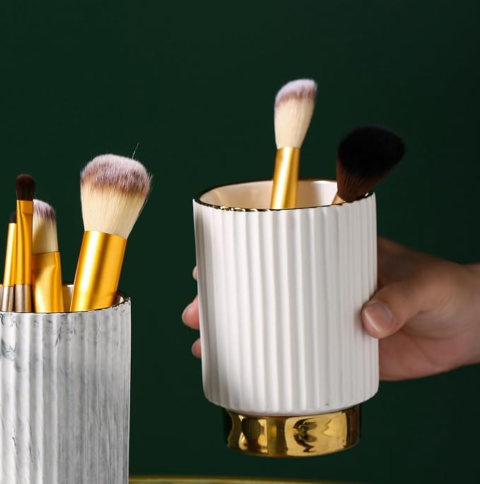 IEEK Makeup Brush holder Organizer, Glass Cosmetic Makeup Brush Cup Ceramics - Image 6