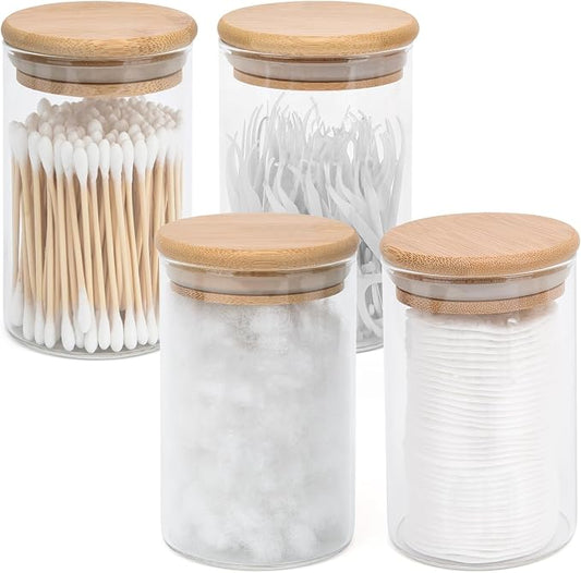 4 Pack Glass Qtip Holder Dispenser Set by BKYFPQ