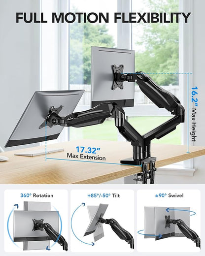 HUANUO Dual Monitor Stand, Fully Adjustable Monitor Desk Mount - Image 3