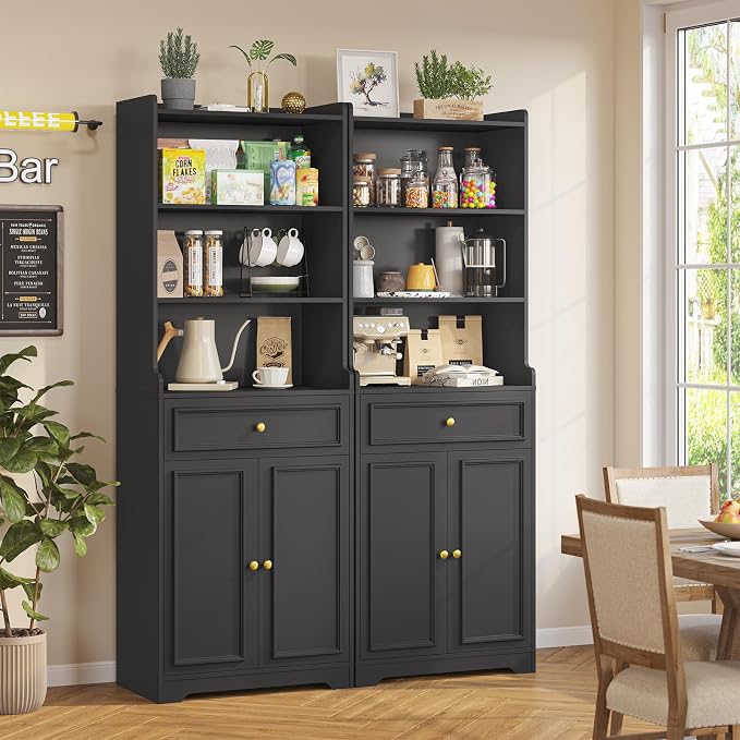 DICTAC Bookcase Set of 2 with Drawer and Doors 73.23''Tall Bookshelf with - Image 4