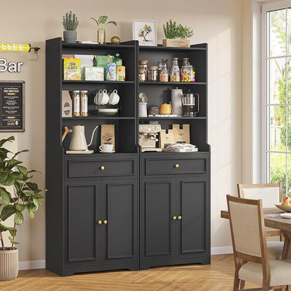 DICTAC Bookcase Set of 2 with Drawer and Doors 73.23''Tall Bookshelf with - Image 4