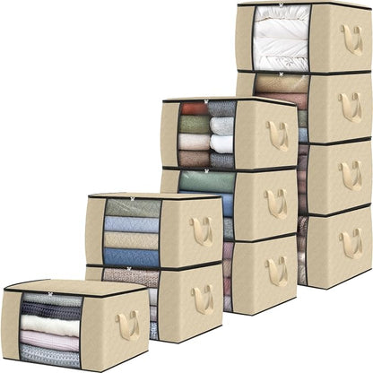 Fab totes 10 Pack Clothes Storage, Foldable Thick Fabric Blanket Storage Bags by Fabtotes