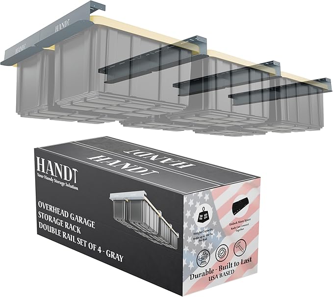 HANDT Overhead Garage Storage Rack, Connectable Heavy Duty Metal Ceiling Rails by HANDT