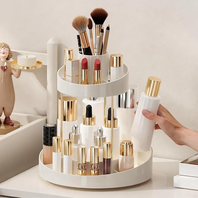 2 tier Makeup Organizer Countertop, 360 Rotating Makeup Organizer - Image 6