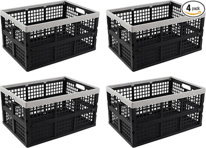 4 Pack 42 L Large Plastic Collapsible Storage Crates, Folding Stackable Storage by Nihenok
