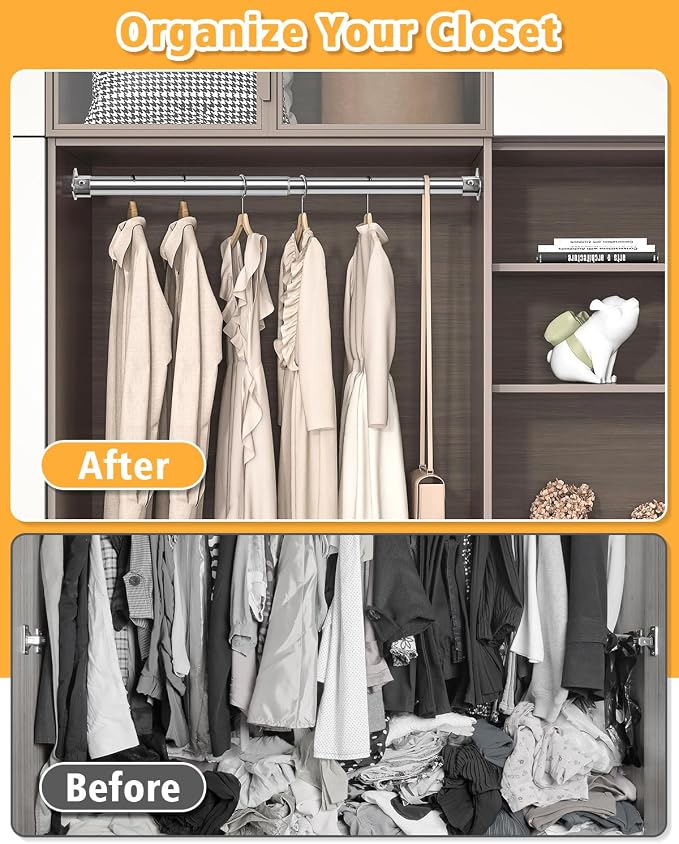Closet Rod, 17 to 52 Inch Heavy Duty Adjustable Metal Clothing Rack - Image 3