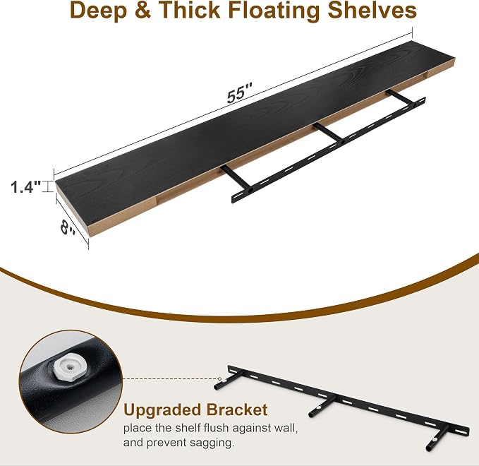 Fun Memories Deep Black Floating Shelves, 8 Inch Deep Floating Shelf - Image 3