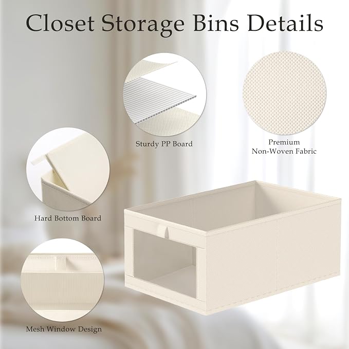 Criusia Closet Organizers and Storage, 4 Pack Linen Closet Baskets - Image 4