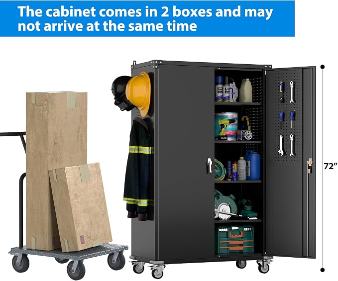 Upgraded Wide & Deep Extra Large Metal Storage Cabinet on Wheels, Lockable - Image 4