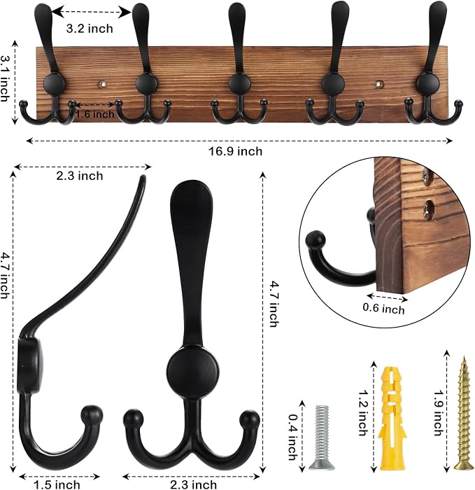 Coat Rack Wall Mount Wooden Hat Rack - Image 2