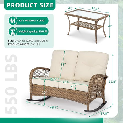 VIVIJASON Outdoor Wicker Loveseat Rocking Chair - Image 8