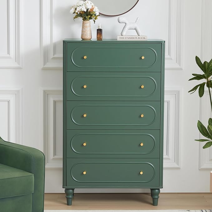 5 Drawer Fluted Dresser for Bedroom Set of 2, Mid Century Modern Chest of - Image 7