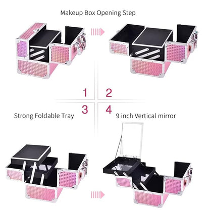 Joligrace Makeup Train Case Makeup Case Organizer Portable Cosmetic Box Storage - Image 7