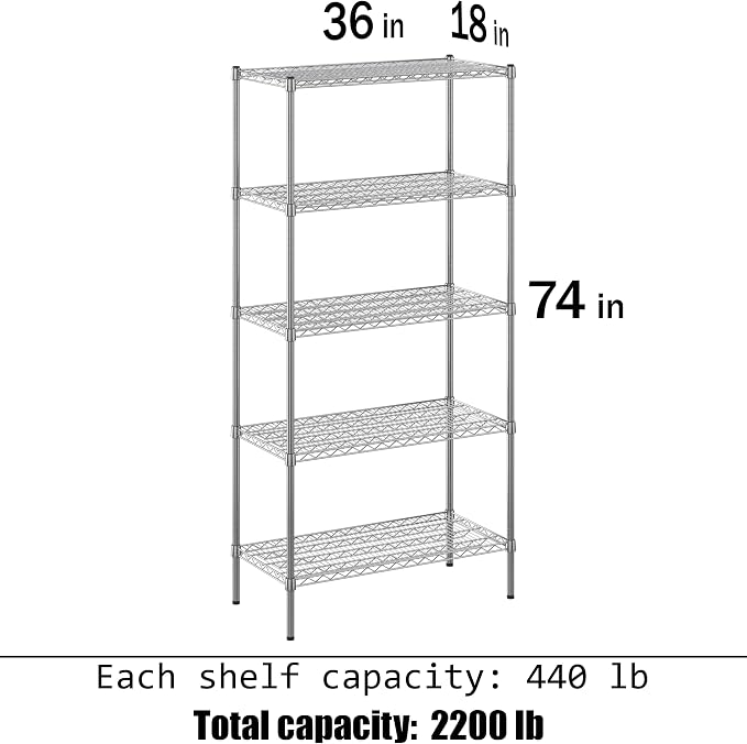 18" Deep x 36" Wide x 74" Height Wire Shelving Kit | 5-Tier | NSF Commercial - Image 3