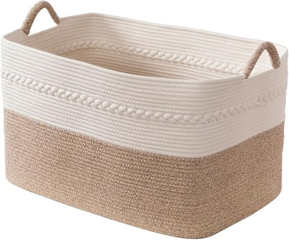 Extra large laundry basket woven from natural cotton rope by Unknown