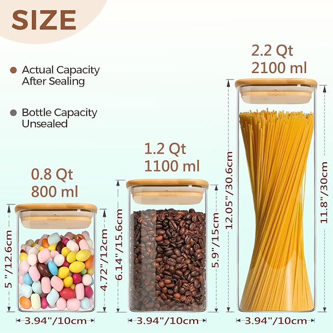 Food Storage Containers with Airtight Bamboo Lids Set of 5, Glass Canisters - Image 2