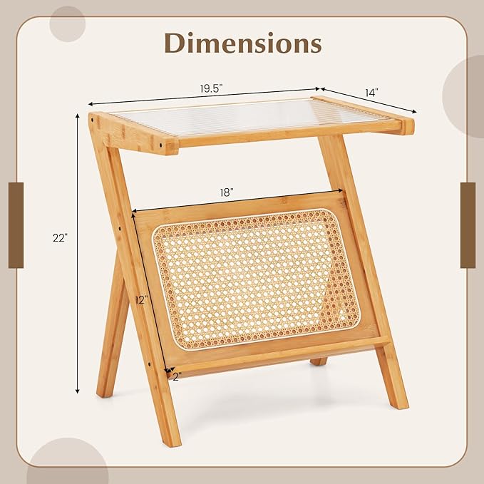 Giantex Rattan Side Table, Boho Nightstand - Image 2