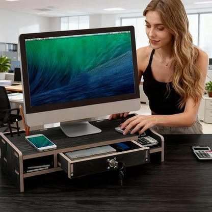 Desktop Computer Elevated Stand 48.8x20x10.5cm, Wooden Monitor Riser - Image 7