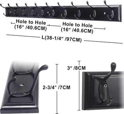 Dseap Coat Rack Wall Mounted: 10-Hooks, 38-1/4" Long, Wood Coat Hooks Wall - Image 2