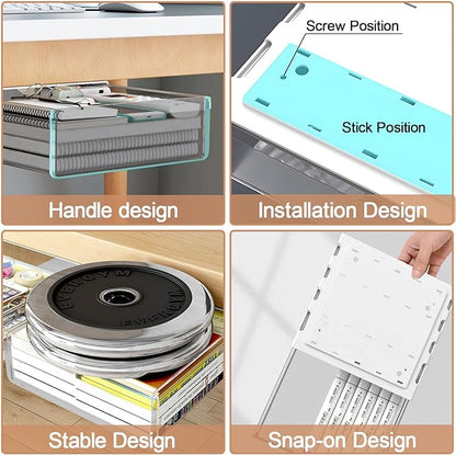 Under Desk Table Drawer Storage Organizer, 3 Pack Large & Medium & Small Slide - Image 5