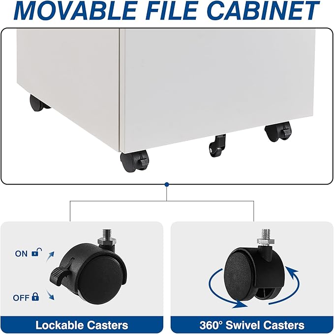 3 Drawer Vertical File Cabinet, Mobile Filling Cabinet - Image 6