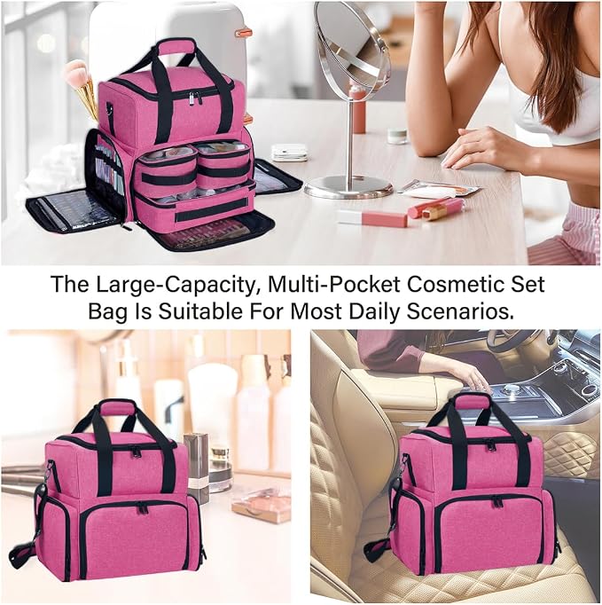 Large Makeup Cosmetic Bag with 3 Removable Case and 2 Removable Dividers Double - Image 6
