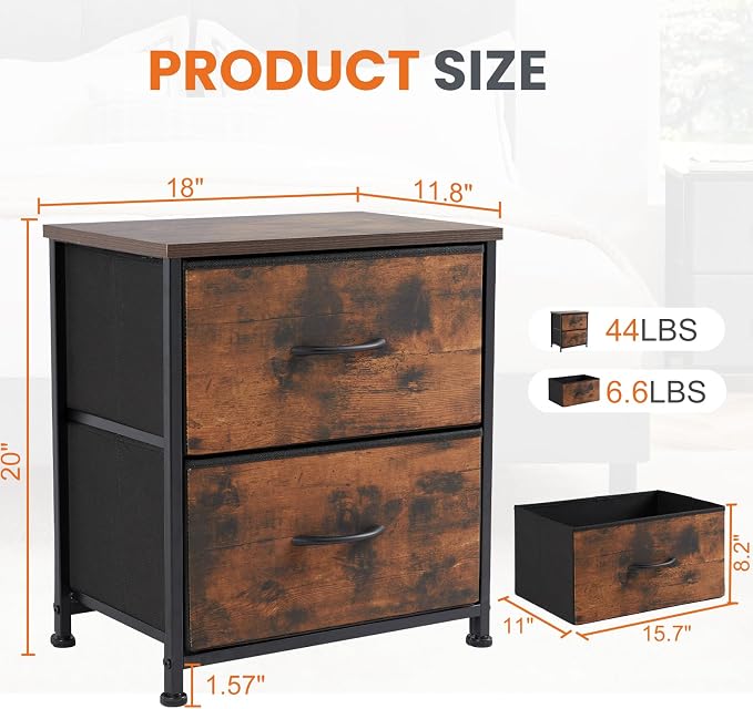 DUMOS Small NightStand Set of 2 Fabric Drawer Dressers Short Bedside Tables - Image 3
