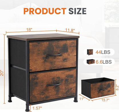 DUMOS Small NightStand Set of 2 Fabric Drawer Dressers Short Bedside Tables - Image 3