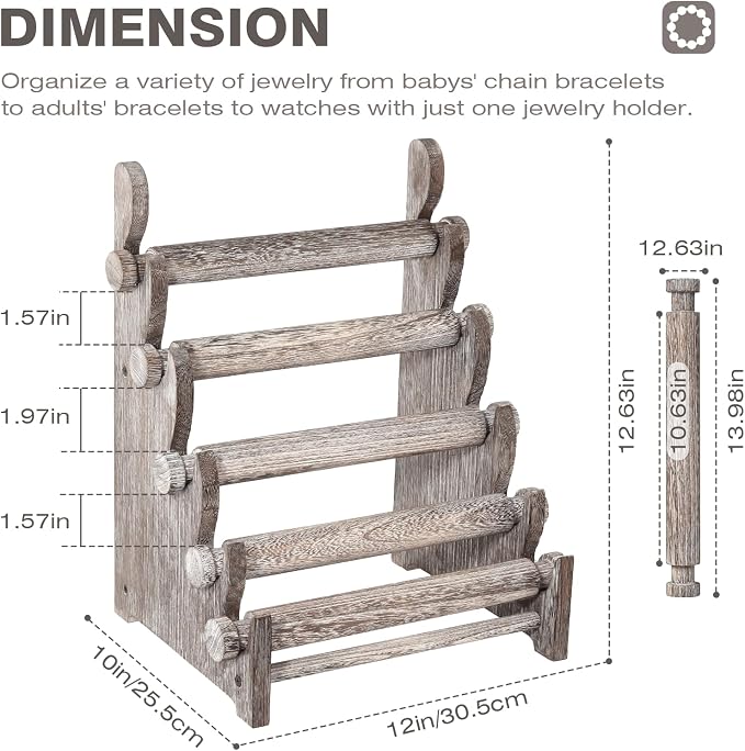 TOPNEW 5 Tier Wooden Bracelet Holder, Scrunchie Bangle Watch Necklace Display - Image 2