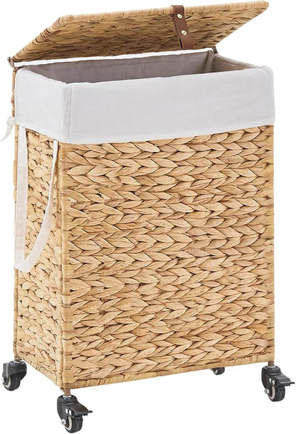 Rolling Laundry Hamper with Lid and Wheels, Slim Laundry Basket with Removable by LGENHOOMHandwovenNaturalWaterHyacinthBasket