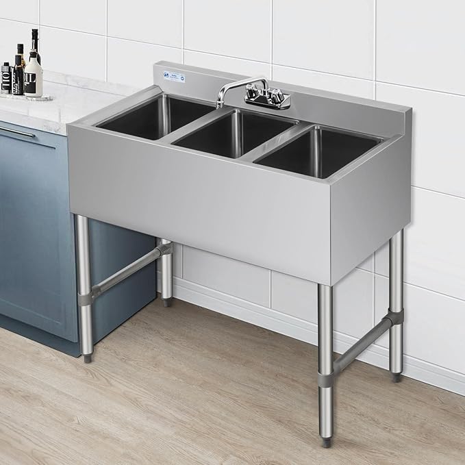 HALLY 3 Compartment Sink of Stainless Steel NSF Commercial Utility Basin - Image 6