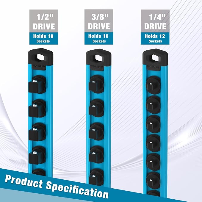 WORKPRO Magnetic Socket Organizer, 1/4-Inch Drive Aluminum Alloy Socket Rail - Image 8