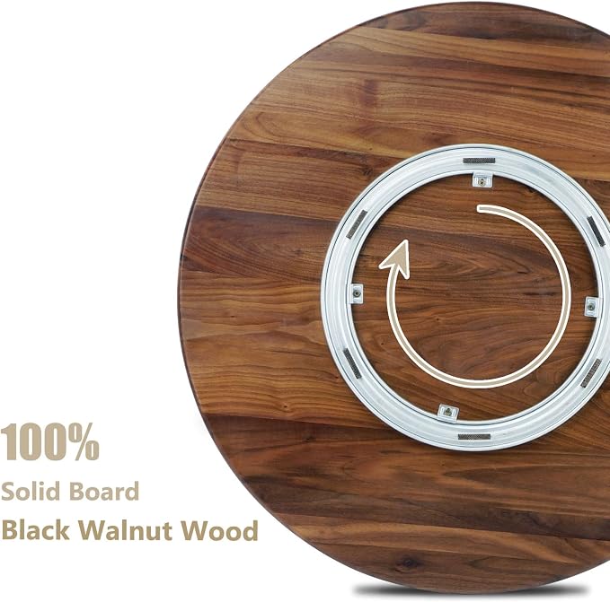24 Inches Black Walnut Wood Lazy Susan Organizer, Solid Wooden Round Turntable - Image 3