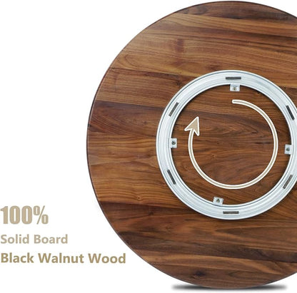 24 Inches Black Walnut Wood Lazy Susan Organizer, Solid Wooden Round Turntable - Image 3