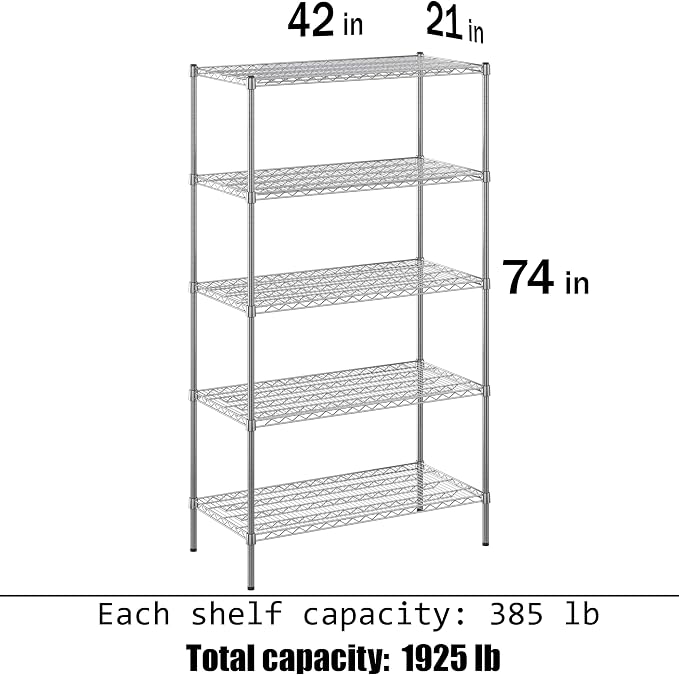 21" Deep x 42" Wide x 74" Height Wire Shelving Kit | 5-Tier | NSF Commercial - Image 3
