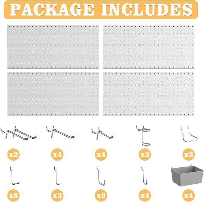 Pegboard Smith 48PCS Metal Pegboard Kit – 12"x24" Tool Storage Wall Organizer - Image 4