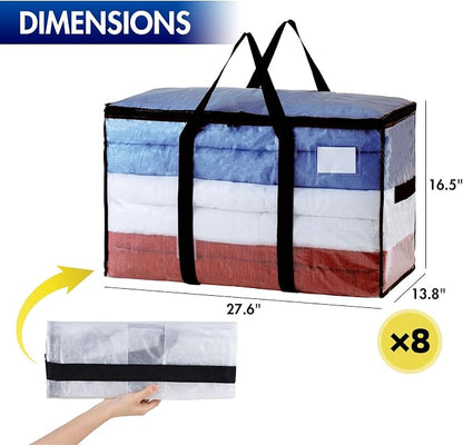TAILI Extra Large Moving Bags, 8 Pack Clear Heavy Duty Totes - Image 3